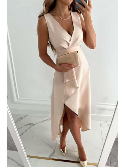 Charlotte | Women's Midi Dress With V-Neck And Asymmetric Hem | Elegant