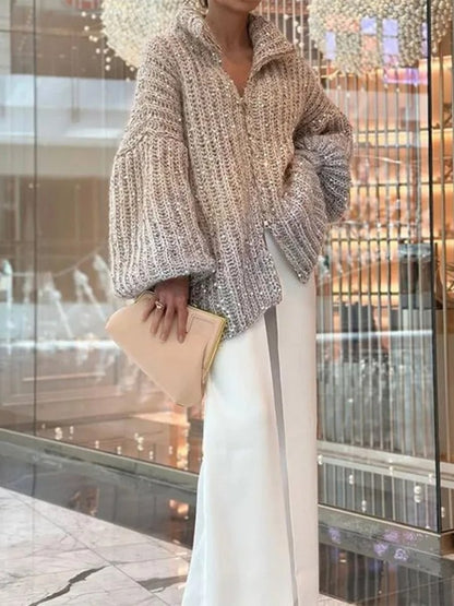 Margot - Oversized Wolmix Vest Met Pailletten - Luxe Comfort En Glamour