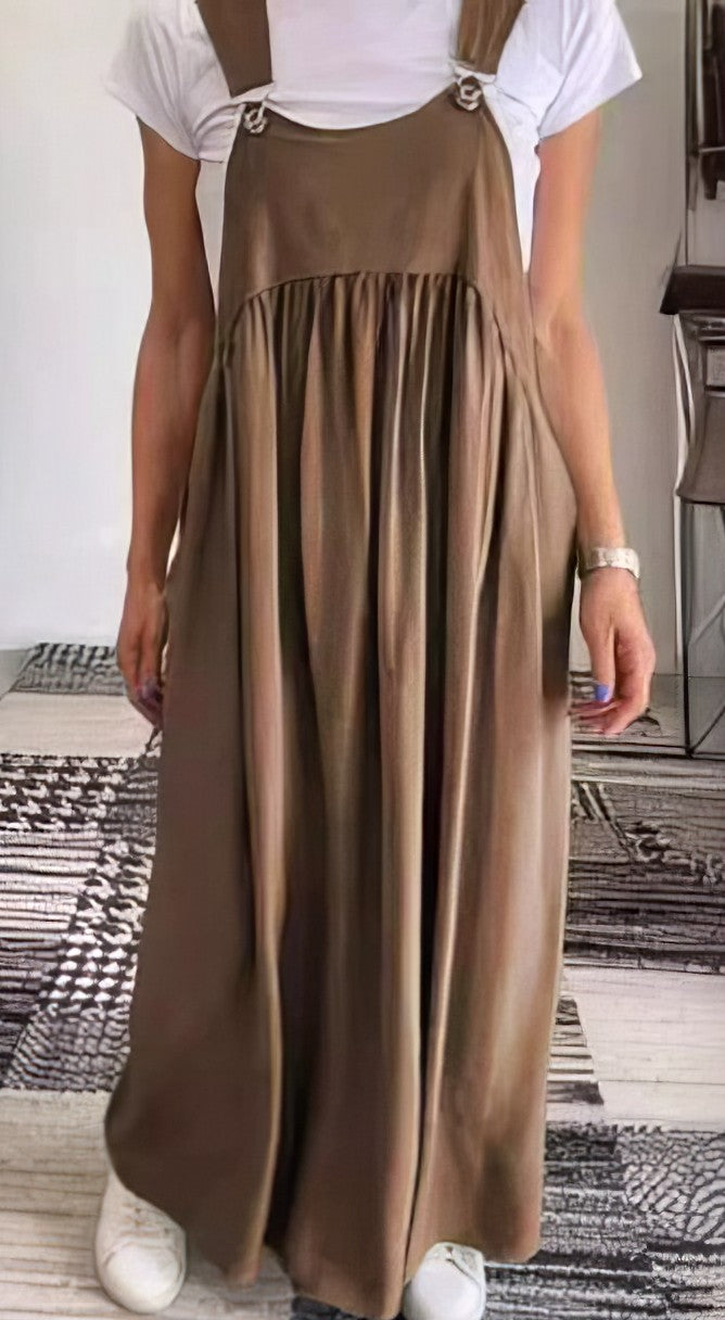 Robe Salopette Maxi Élégante Femme – Style Décontracté Chic Fluide Sans Manches