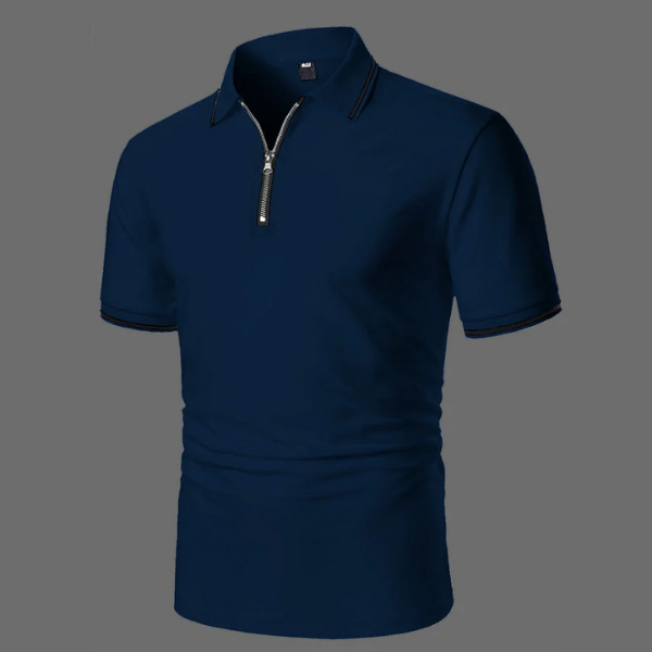 Men’s Short Sleeve Polo Shirt with Zip Casual Smart-Casual Breathable Cotton Top