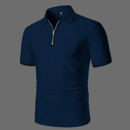 Men’s Short Sleeve Polo Shirt with Zip Casual Smart-Casual Breathable Cotton Top