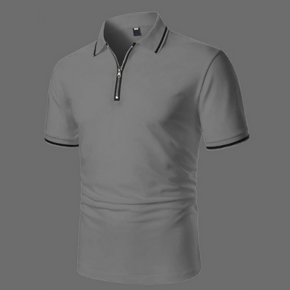 Men’s Short Sleeve Polo Shirt with Zip Casual Smart-Casual Breathable Cotton Top