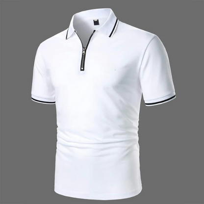 Men’s Short Sleeve Polo Shirt with Zip Casual Smart-Casual Breathable Cotton Top