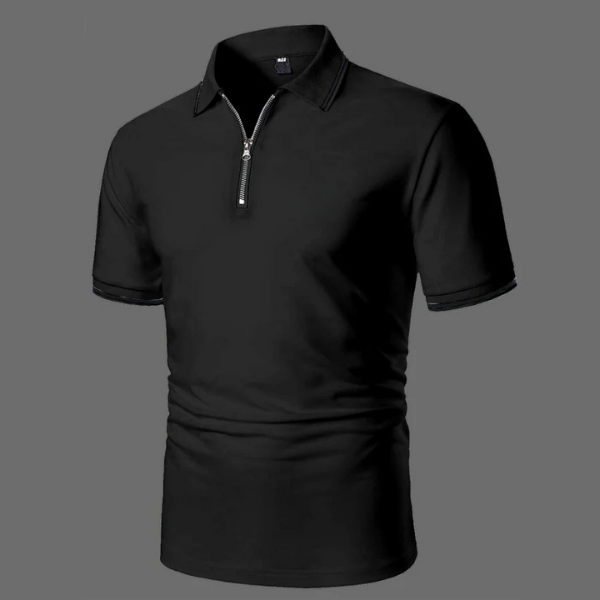 Men’s Short Sleeve Polo Shirt with Zip Casual Smart-Casual Breathable Cotton Top