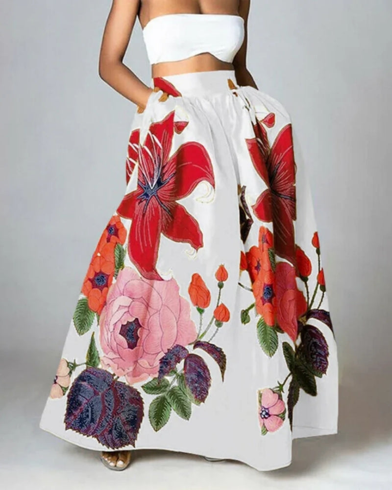 Maxirock mit floralem Muster und Taschen – High-Waist Rock für Alltag