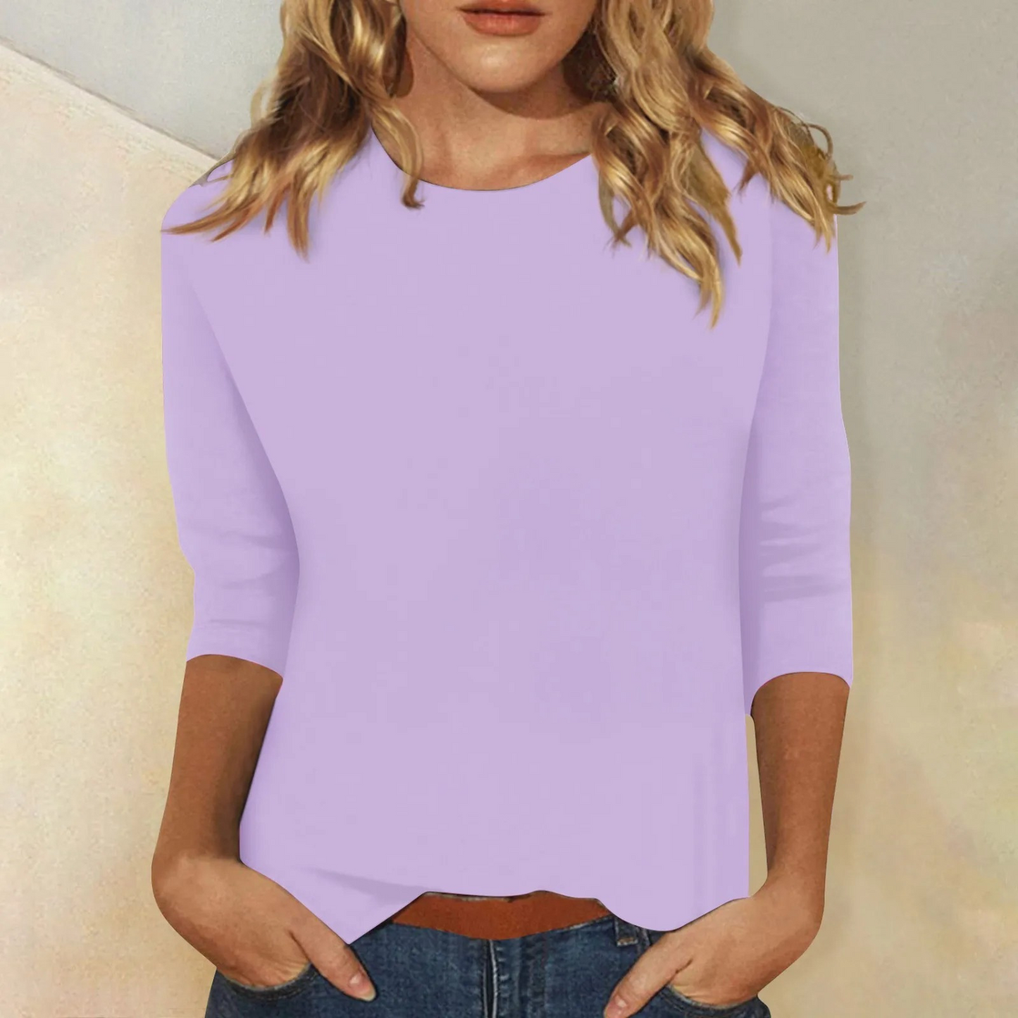 Maya | Einfarbiges Damenshirt mit Rundhalsausschnitt und langen Ärmeln