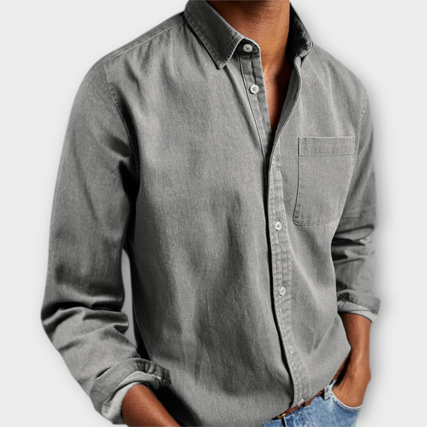 Image of Men's Long Sleeve Denim Casual Shirt