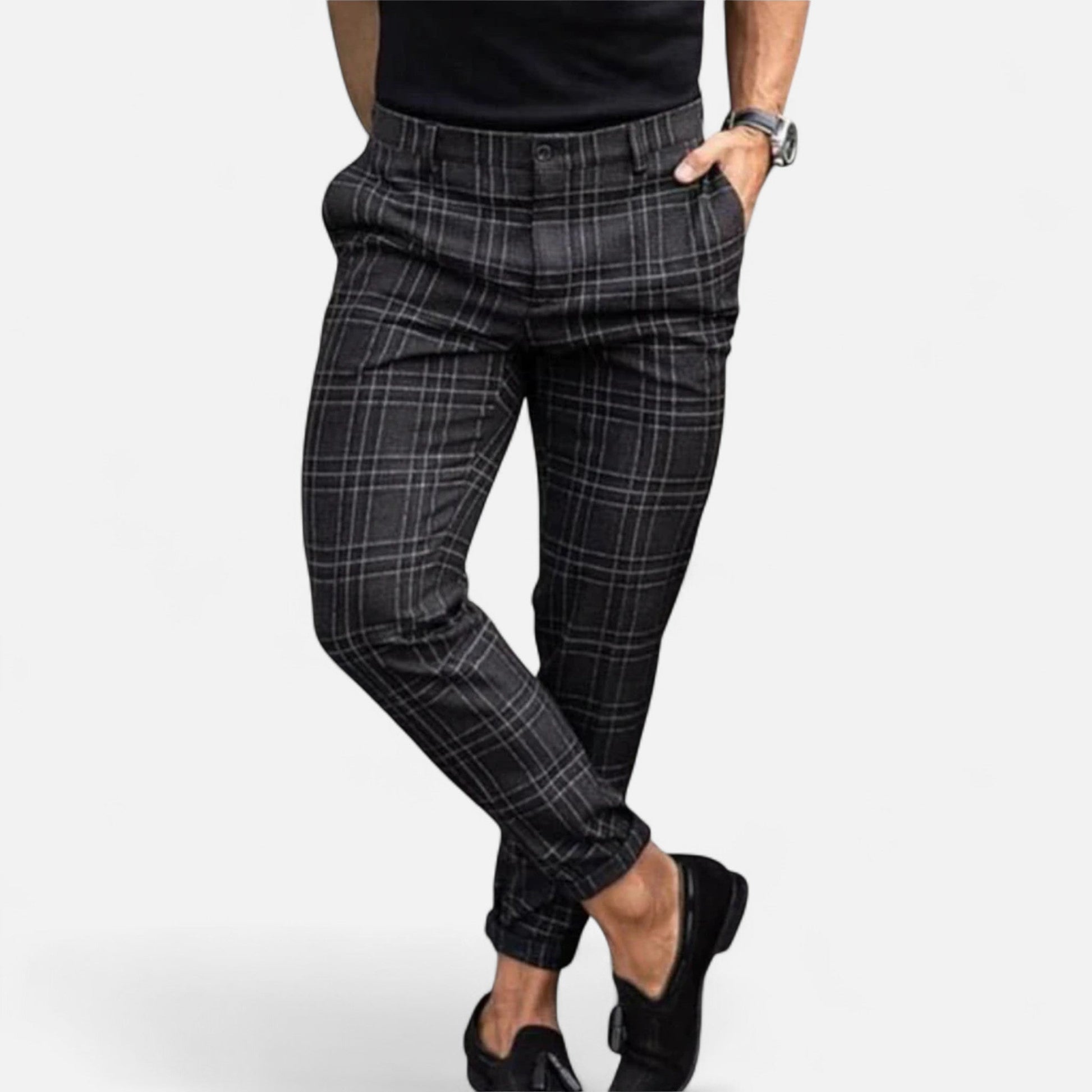 Image of Men's Plaid Slim-Fit Dress Pants