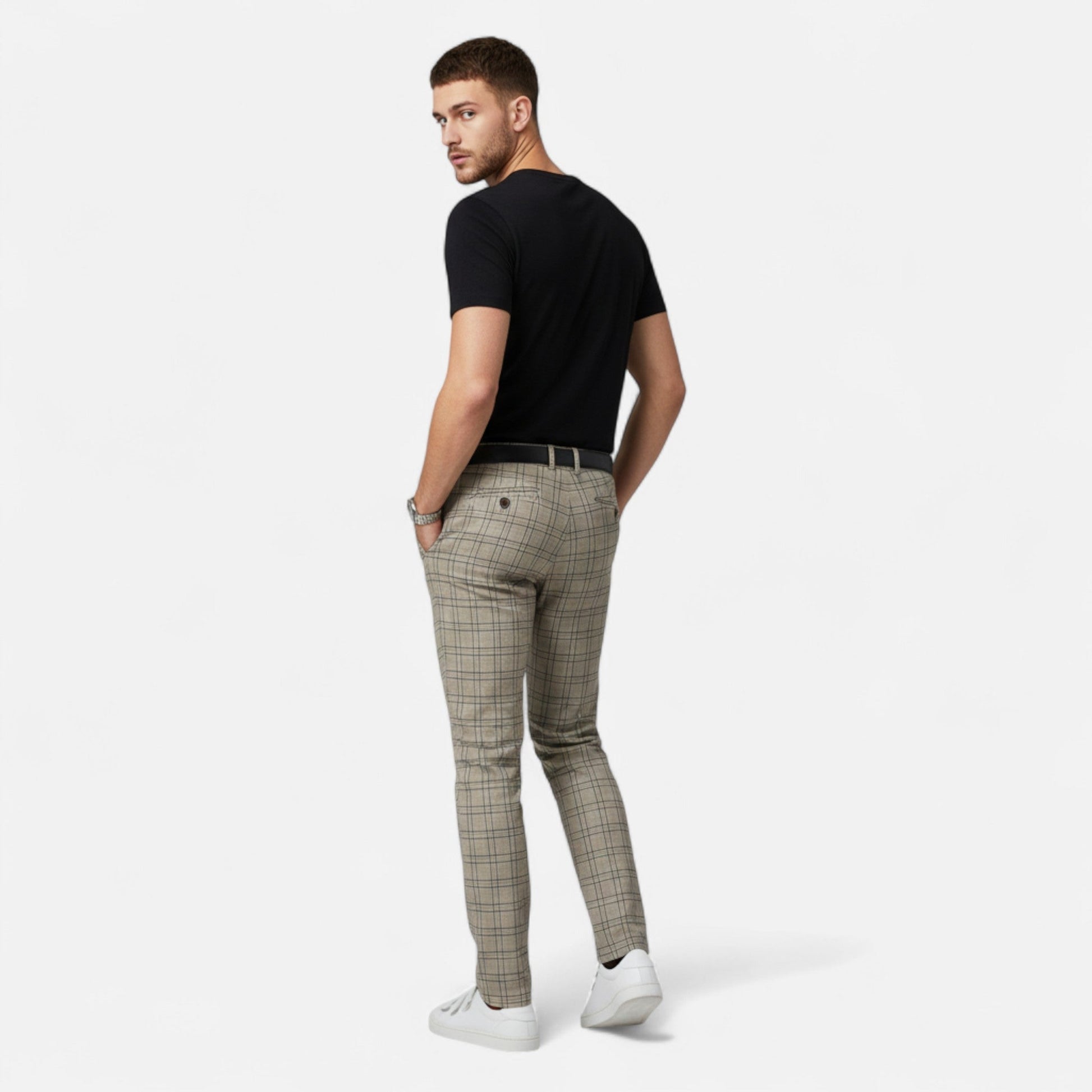 Image of Men's Plaid Slim-Fit Dress Pants