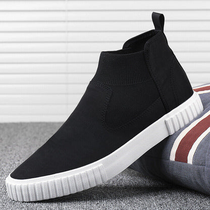 Men's Canvas Sneakers with High-Top Design – Lennard-Black Red-6-Nora Luxe