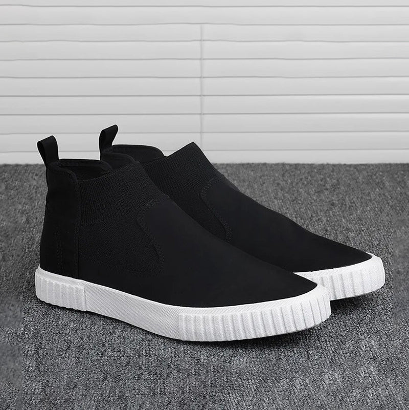 Men's Canvas Sneakers with High-Top Design – Lennard-Black Red-6-Nora Luxe
