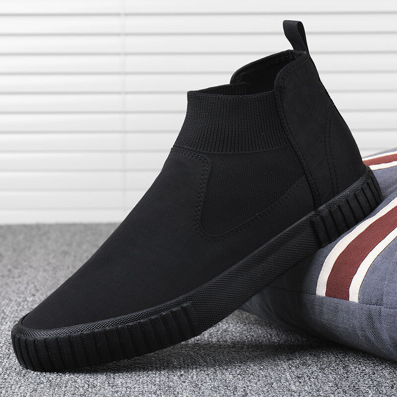 Men's Canvas Sneakers with High-Top Design – Lennard-Black Red-6-Nora Luxe