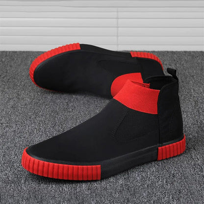 Men's Canvas Sneakers with High-Top Design – Lennard-Black Red-6-Nora Luxe
