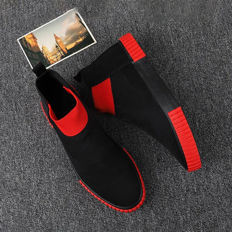 Men's Canvas Sneakers with High-Top Design – Lennard-Black Red-6-Nora Luxe