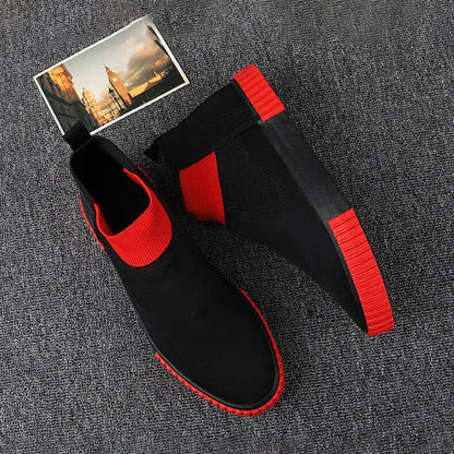 Men's Canvas Sneakers with High-Top Design – Lennard-Black Red-6-Nora Luxe