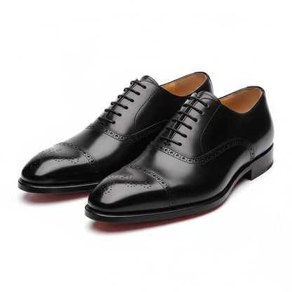 Men's Cap Toe Oxford Shoes with Brogue Perforation Detail and Lace Up Closure