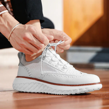 Men's Lace-Up Sneakers with Woven Upper Panel and Brogue Perforation Detail