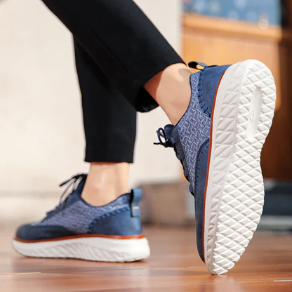 Men's Lace-Up Sneakers with Woven Upper Panel and Brogue Perforation Detail
