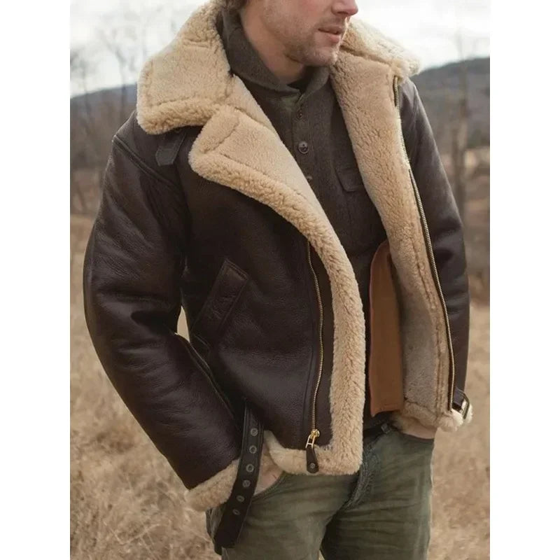 Men’s Leather Aviator Jacket – Classic & Winter-Ready