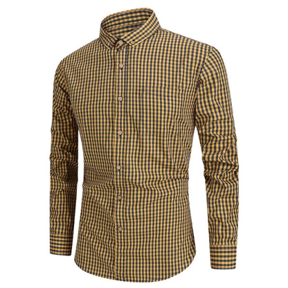 Men's Long Sleeve Gingham Check Shirt with Button-Down Collar and Chest Pocket