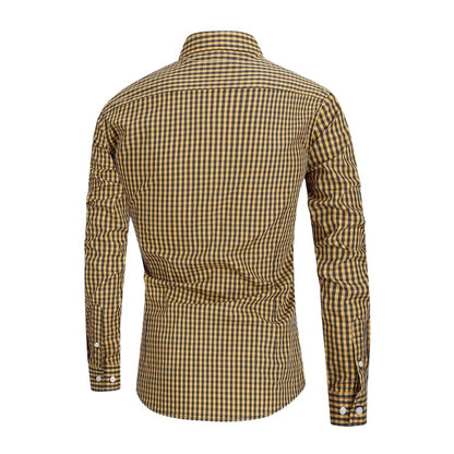 Men's Long Sleeve Gingham Check Shirt with Button-Down Collar and Chest Pocket