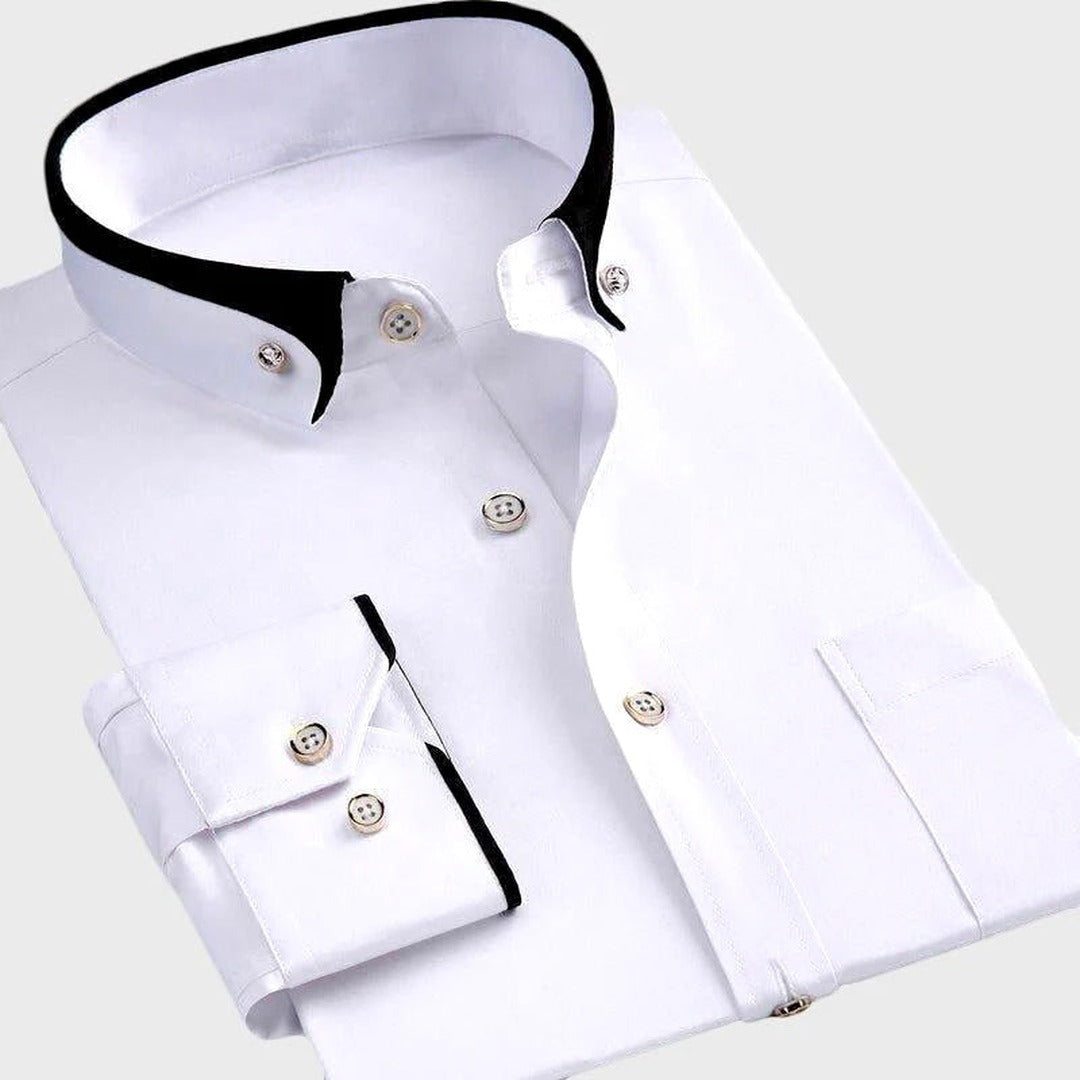 Men's Long Sleeve Shirt with Contrast Collar and Button Front Placket