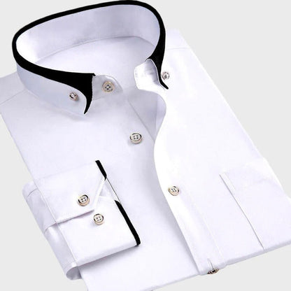 Men's Long Sleeve Shirt with Contrast Collar and Button Front Placket