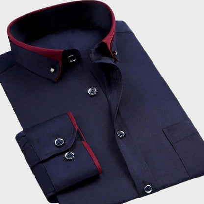Men's Long Sleeve Shirt with Contrast Collar and Button Front Placket