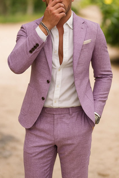 Veste de costume en lin coupe slim col cranté pour homme