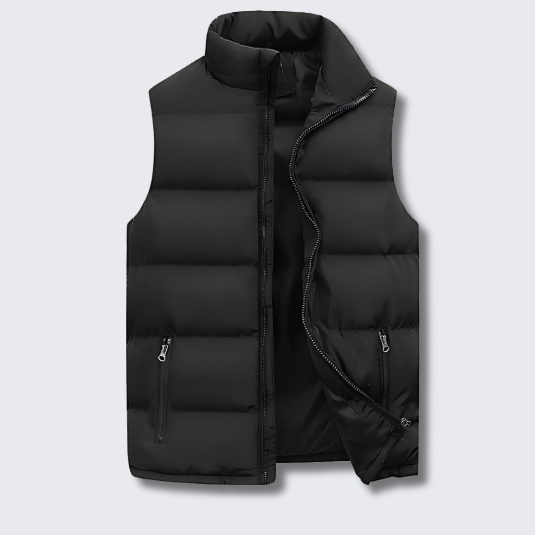 Men's Padded Gilet with Stand Collar and Zip Pockets
