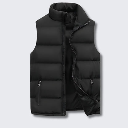 Men's Padded Gilet with Stand Collar and Zip Pockets