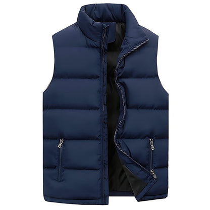 Men's Padded Gilet with Stand Collar and Zip Pockets