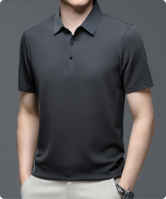 Jason | Men's Textured Short Sleeve Button Polo Shirt