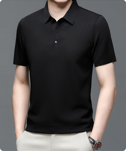 Jason | Men's Textured Short Sleeve Button Polo Shirt