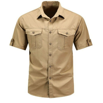 Men's Short Sleeve Shirt with Dual Chest Pockets and Button Front Closure