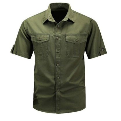 Men's Short Sleeve Shirt with Dual Chest Pockets and Button Front Closure