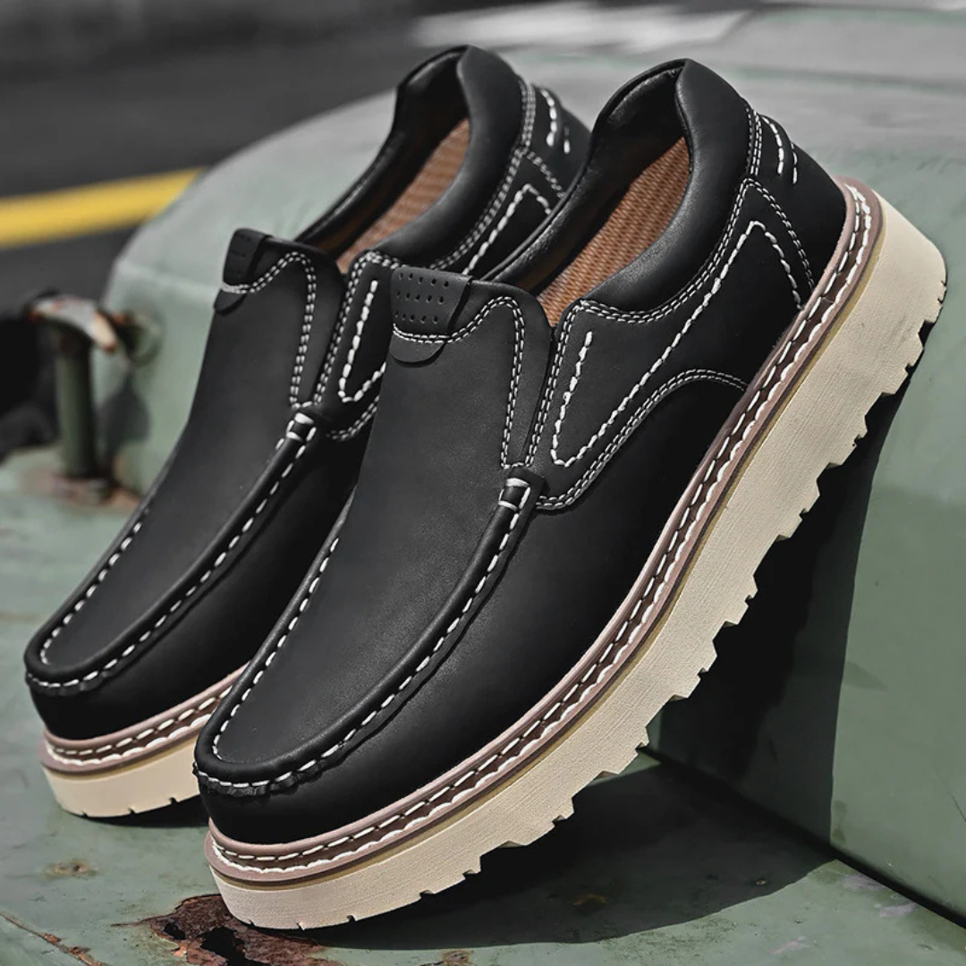 Men's Slip-On Loafers with Contrast Topstitching and Lug Outsole