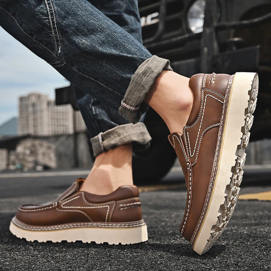 Men's Slip-On Loafers with Contrast Topstitching and Lug Outsole
