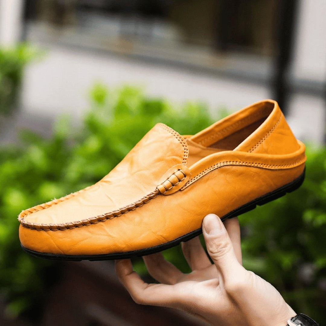Men's Slip-On Moccasins with Hand-Stitched Seam and Nubbed Sole