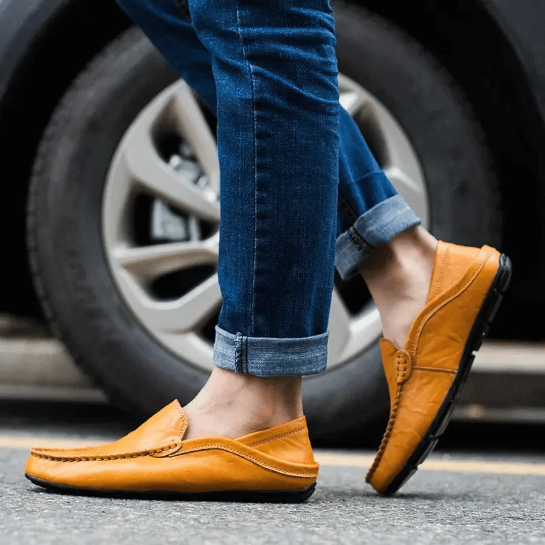 Men's Slip-On Moccasins with Hand-Stitched Seam and Nubbed Sole