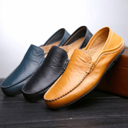 Men's Slip-On Moccasins with Hand-Stitched Seam and Nubbed Sole