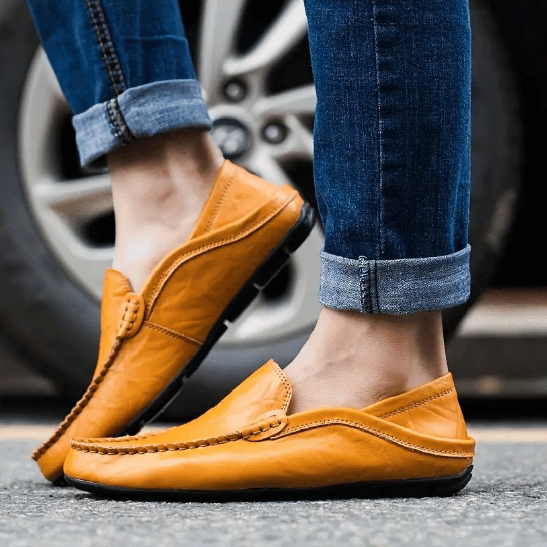 Men's Slip-On Moccasins with Hand-Stitched Seam and Nubbed Sole