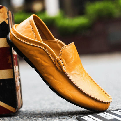 Men's Slip-On Moccasins with Hand-Stitched Seam and Nubbed Sole