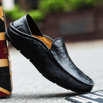 Men's Slip-On Moccasins with Hand-Stitched Seam and Nubbed Sole