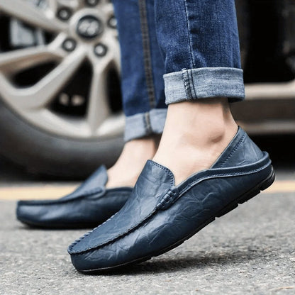 Men's Slip-On Moccasins with Hand-Stitched Seam and Nubbed Sole