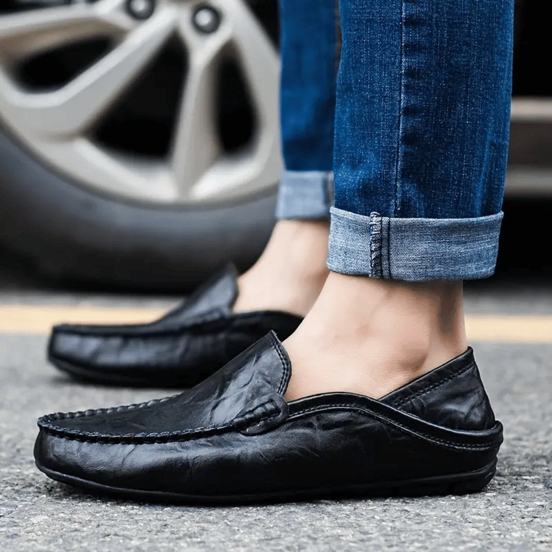 Men's Slip-On Moccasins with Hand-Stitched Seam and Nubbed Sole