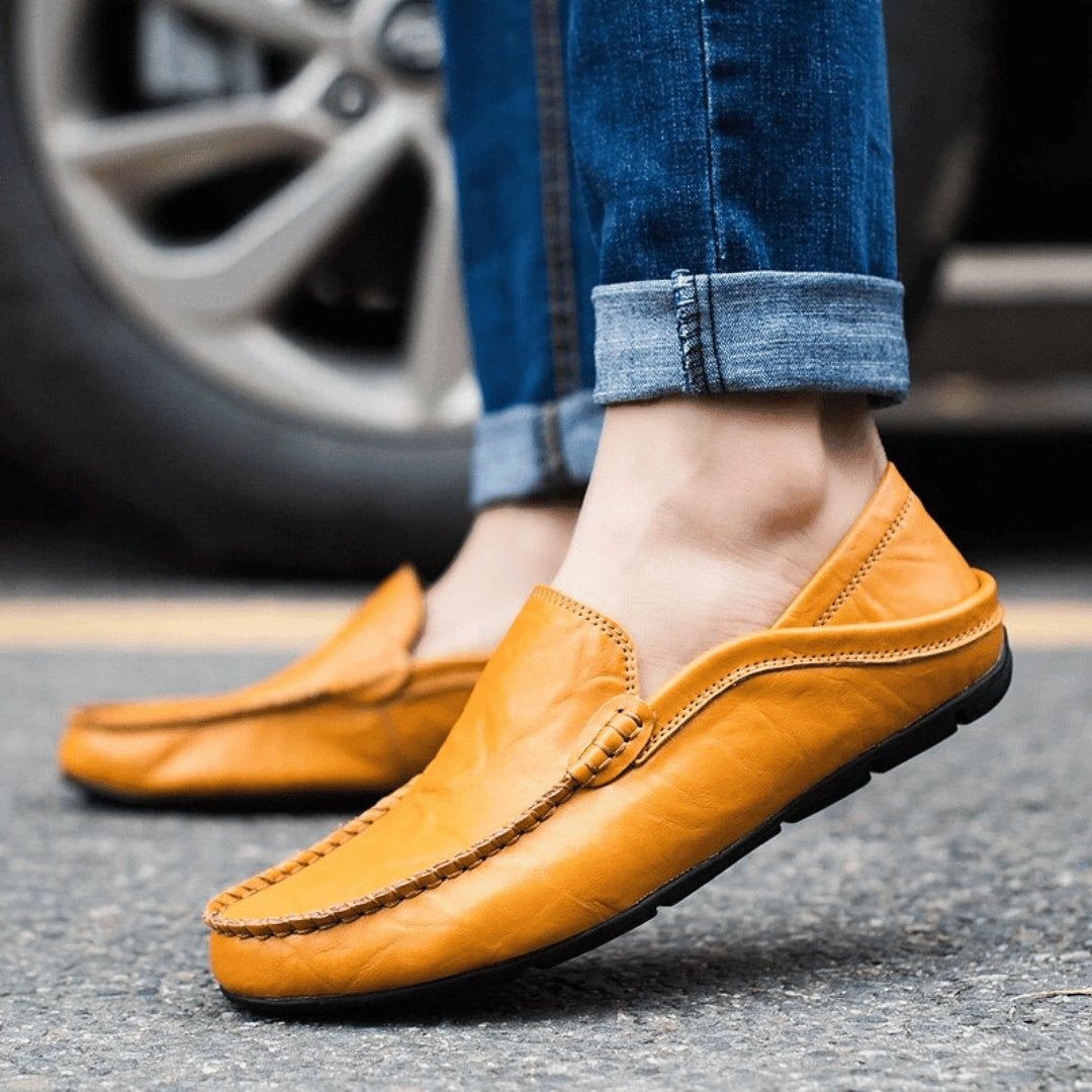 Men's Slip-On Moccasins with Hand-Stitched Seam and Nubbed Sole