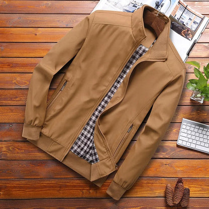 Męska Casualowa Wiatrówka | Tommy Letnia Kurtka z Kołnierzem-Khaki-M-Trend Polska
