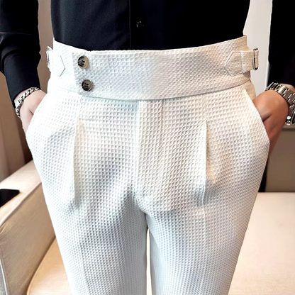 Corvin - Mens High Waist Pleated Trousers With Side Straps