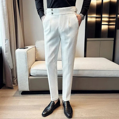 Corvin - Mens High Waist Pleated Trousers With Side Straps